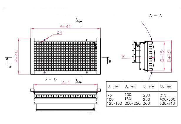 Чертеж решетки для круглых воздуховодов АДР+Ц